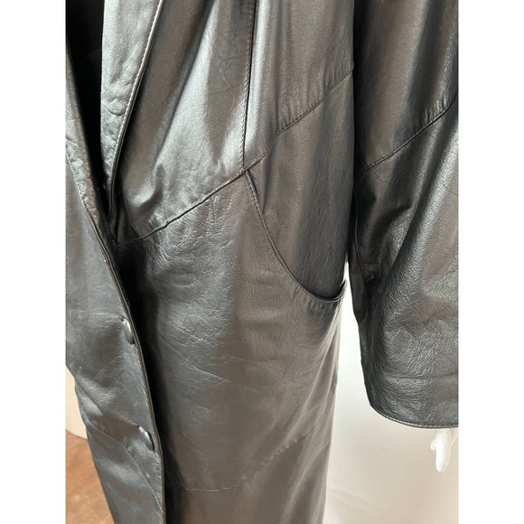 Avanti Black Leather Coat Sz Medium Knee Length - Picture 5 of 16